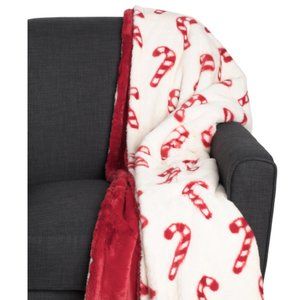 Bella Lux Candy Cane Faux Fur Throw Blanket Red White Christmas Holiday Decor